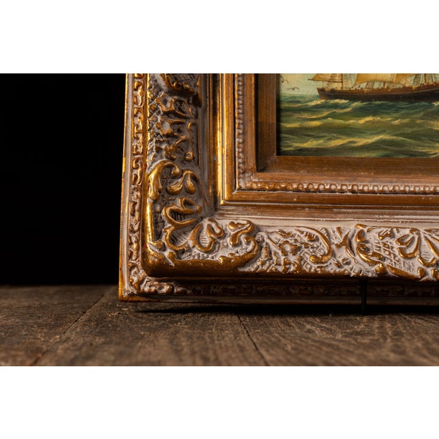 Early 20th Century Ship at Sea - Going Right | Framed Oil Painting, Signed For Sale In Chicago - Image 6 of 9