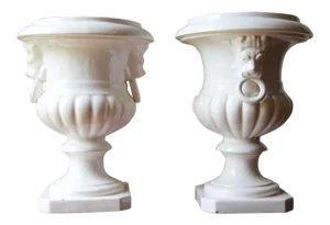 1900s Antique Portuguese Pair of Ancient Roman Style Urns, Earthenware Crackle Glazed