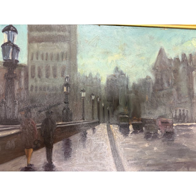 Mid 20th Century Signed Font - Boulevard in the Rain, Oil on Canvas For Sale - Image 13 of 13
