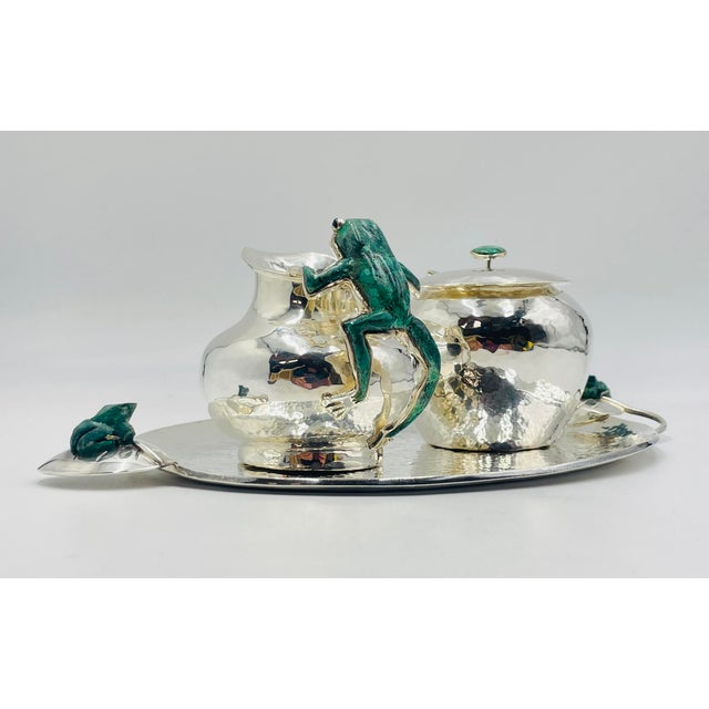 Mexican 1980s Emilia Castillo Silver Plated & Malachite Tea Service Set, Mexican Modernism - Set of 4 For Sale - Image 3 of 18