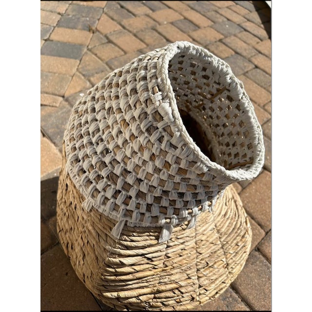 Large Handwoven Seagrass Basket With White Woven Rim For Sale - Image 6 of 6