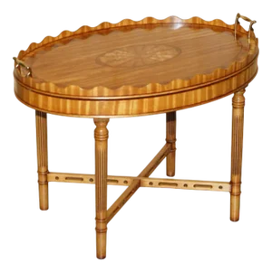 Vintage Sheraton Revival Satinwood Coffee Table with Removable Tray Top