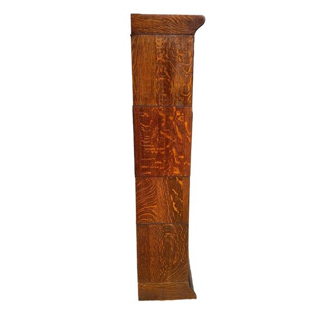 Antique Arts & Crafts Four Section Tiger Oak Lyre Carved Barrister Bookcase For Sale - Image 9 of 11