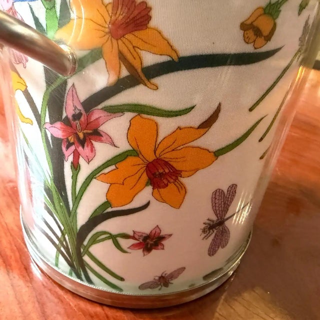 A 1980s Iconic Silver Plate and Flora Fabric Wine Cooler by Gucci For Sale - Image 13 of 13
