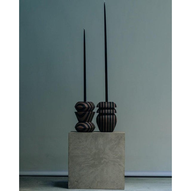 Set of 2 matek stria candleholders in recycled composite by project materia. Designed by sophie dries. Dimensions: ø 17 x...