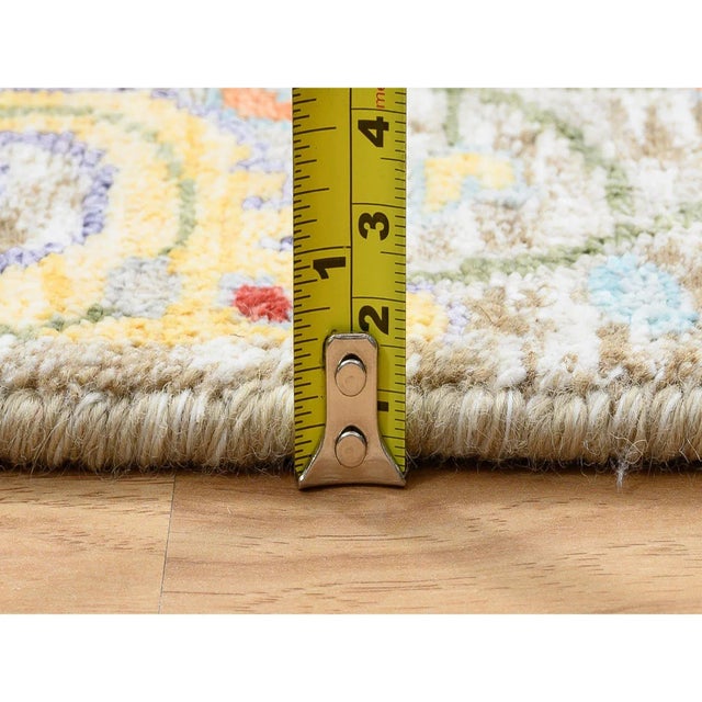 Textile 2010s Tan, Sickle Leaf Design, Silk With Textured Wool Hand Knotted, Runner Oriental Rug For Sale - Image 7 of 9