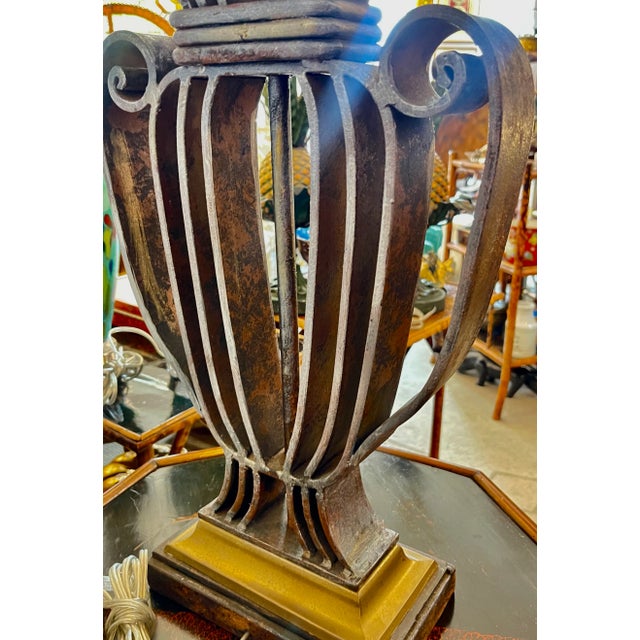 1940s Polished Metal Shade & Wrought IronTable Lamp, France, 1940s For Sale - Image 5 of 18