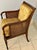 Mid century Regency style double cane sided arm chair with button back and feather filled seat cushion by the Hickory...