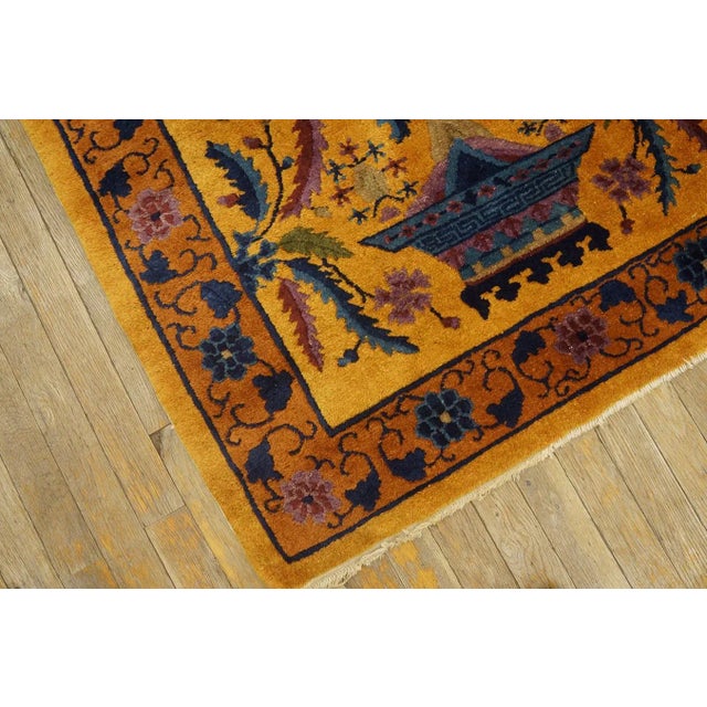 1920s Goldenord Floral Antique Chinese Art Deco Carpet 3'' X 5'6'' Knotted Wool Rug For Sale - Image 12 of 12
