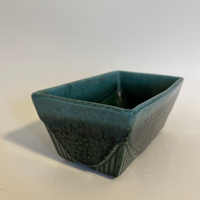 Mid-century hull planter turquoise green glaze.