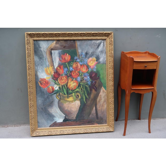 French 1940s Large French Oil Painting – Floral Still Life With Tulips – Ornate Giltwood Frame – French Art For Sale - Image 3 of 12