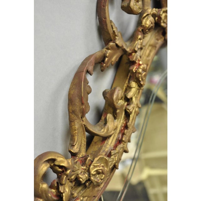 Antique French Neoclassical Baroque Gold Gilt Gesso Red Glass Frame Wall Mirror For Sale - Image 15 of 18