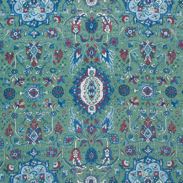Sample- Schumacher Jahanara Rug Fabric in Jade For Sale