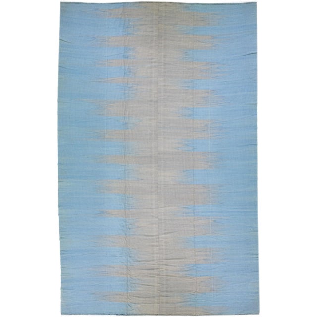 Textile 2010s Blue & Gray Modern Kilim Wool Rug Flatweave With Abstract Motif For Sale - Image 7 of 7