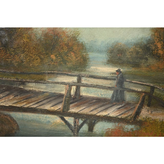 Allan Rutherford Wilber Original Artist Signed "River Walk" Oil Painting on Canvas in Carved Giltwood Frame For Sale In South Bend - Image 6 of 14