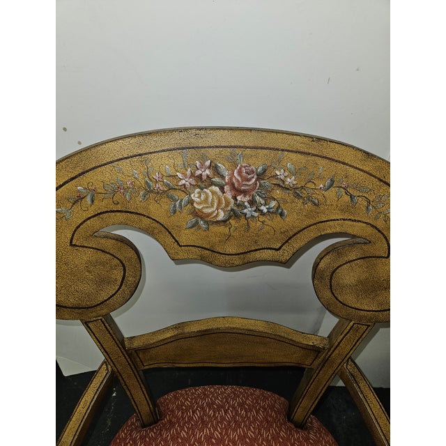 Rustic European Vintage Mustard Hand Painted Swedish Style Scroll Arm Chairs - A Pair For Sale - Image 3 of 7