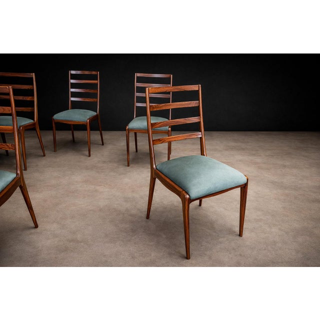 Set of Six Dining Chairs in Caviuna Hardwood and Suede by Angelini, Brazil, 1950s For Sale - Image 12 of 15