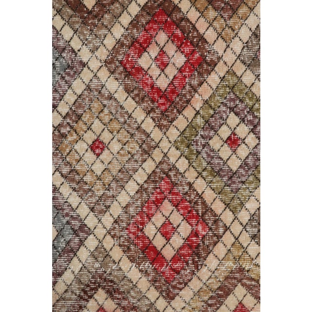 Textile Vintage Turkish Rug in Beige With Colorful Diamond Medallions - Rug & Kilim For Sale - Image 7 of 8
