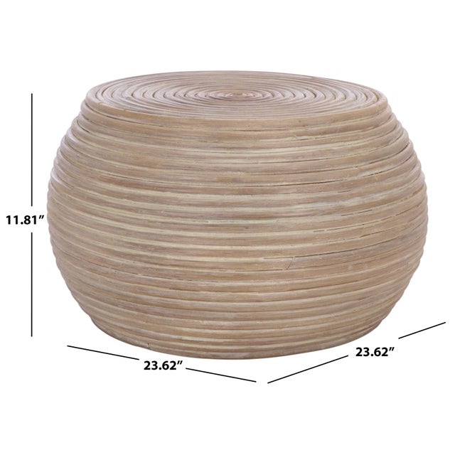 Contemporary Hilario Rattan Round Accent Table in Grey White Wash For Sale - Image 3 of 6