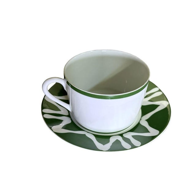 1990s 1990s Bill Goldsmith Site Carot New Florida Green Limoges Cup & Saucer Set of 5 - 10 pcs For Sale - Image 5 of 14
