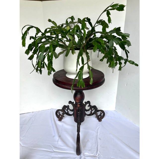 Vintage Piano Stool/Plant Stand With Ornate Iron Tripod Legs For Sale - Image 11 of 11