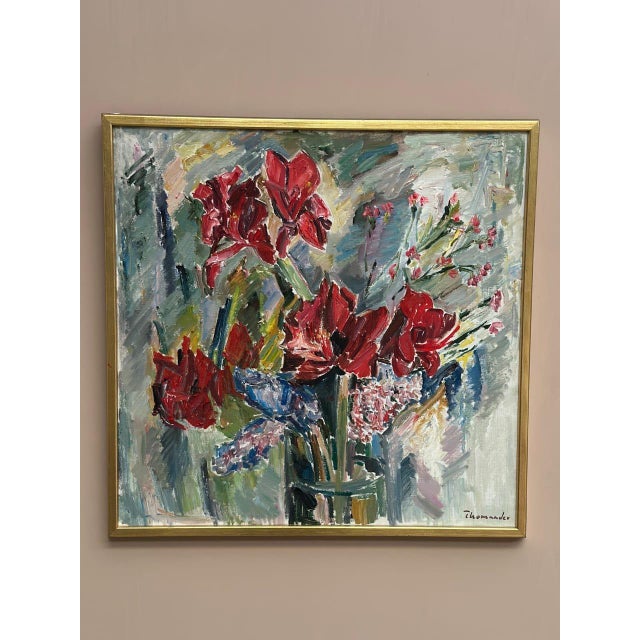 Harry Thomander, Amaryllis and Hyacinths, 1960s, Oil on Canvas, Framed For Sale - Image 7 of 15