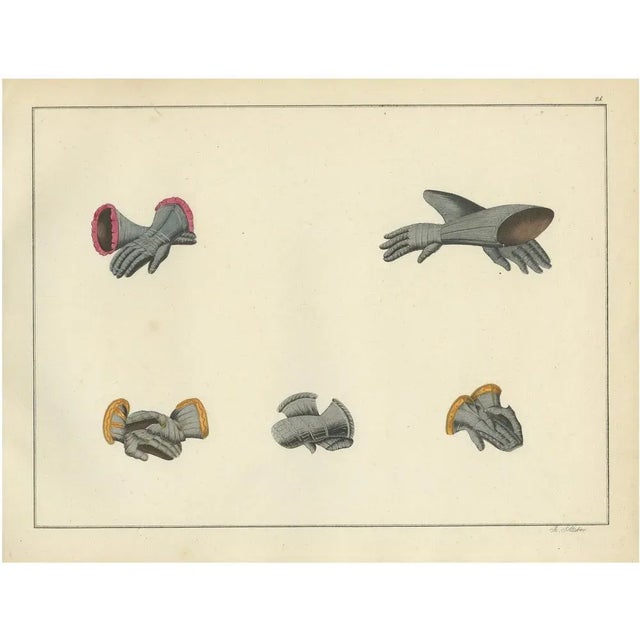 Medieval Gauntlets and Arm Defenses, 1842, Lithograph For Sale - Image 6 of 6