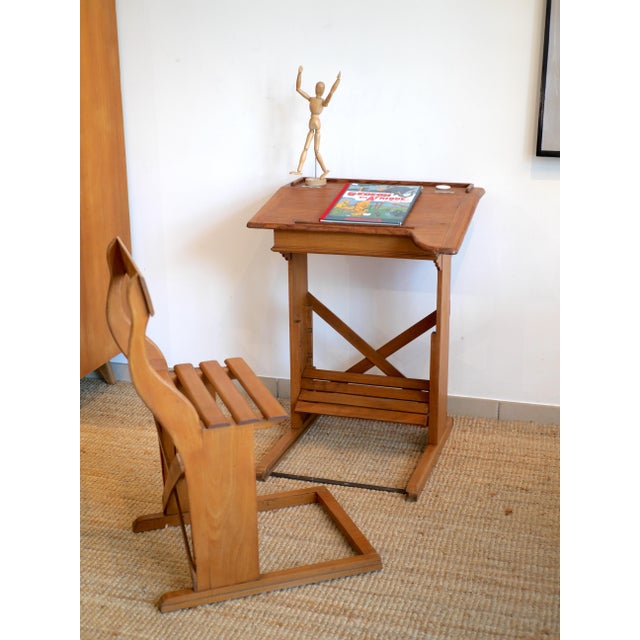 Vintage French Wooden School Desk, 1950s For Sale - Image 13 of 14