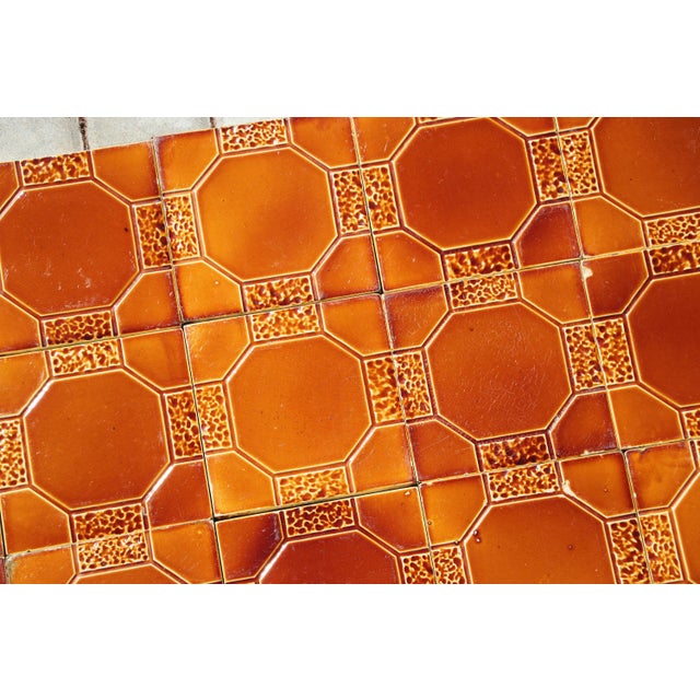 1910s Portuguese Art Deco Glazed Tiles Set of 30 Large Amber Brown Geometric Antique For Sale - Image 9 of 18