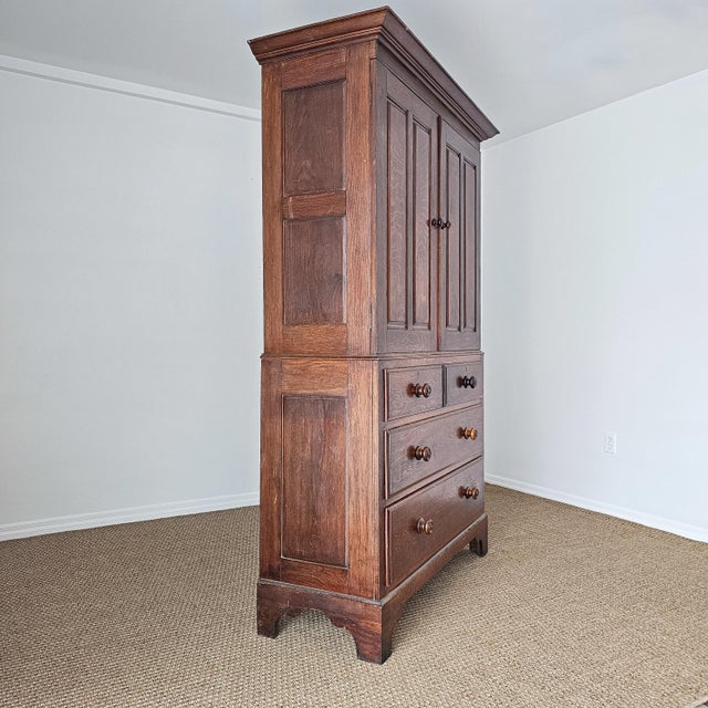 Antique English Oak Linen Press Cabinet | Circa 1860 For Sale In Orlando - Image 6 of 12