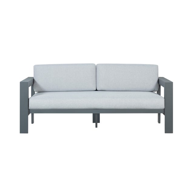 Modern Sardinia Aluminum Frame Outdoor 74" Love Seat / Sofa - Gray Cushions For Sale - Image 3 of 18