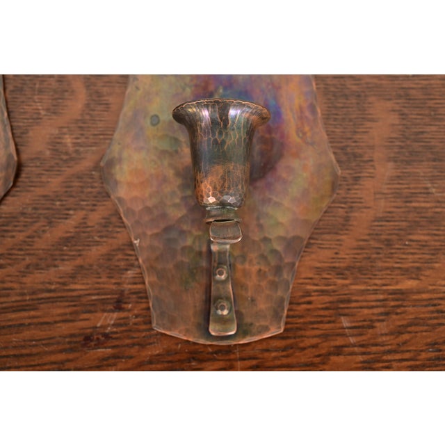 Arthur Cole for Avon Coppersmith Arts & Crafts Hammered Copper Candle Wall Sconces, Pair For Sale In South Bend - Image 6 of 11