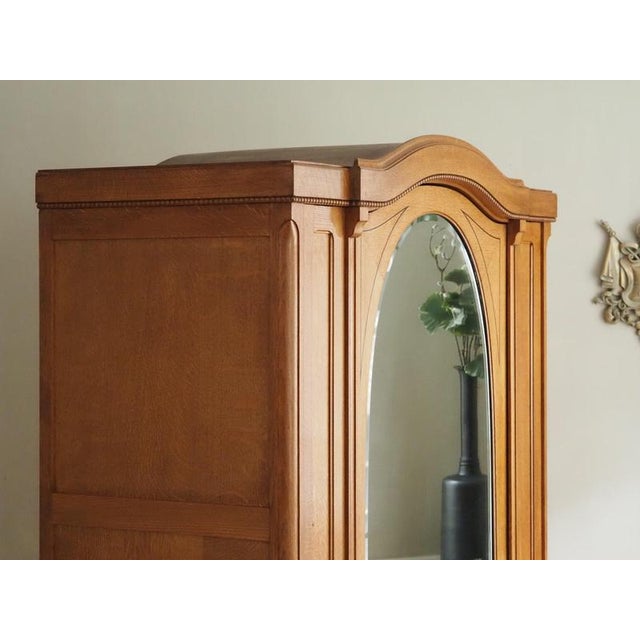 Art Nouveau Wardrobe in Oak with Oval Mirror For Sale - Image 15 of 17