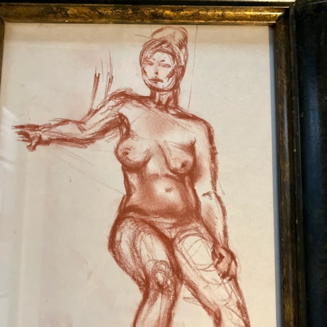 1950’s 2 Original Sepia Female Nude Study Drawings Ornate Vintage Frames-A Pair For Sale - Image 4 of 7