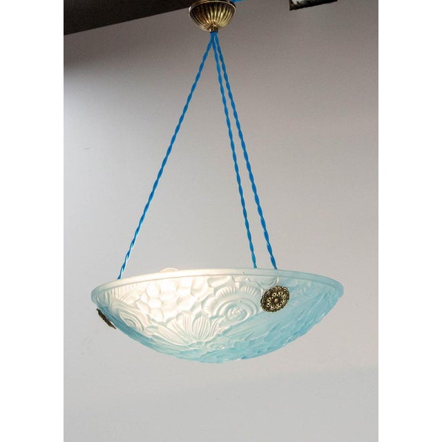French Art Deco Lustre Blue Glass Pendant, 1930 For Sale - Image 4 of 10