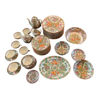 Early 20th Century Chinese Rose Medallion Dish Set- 42 Pieces For Sale
