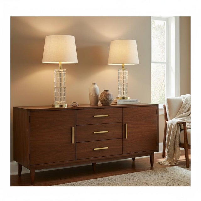 Vintage Portuguese Crystal Column Table Lamps, a Pair, Faceted Glass, Brass Bases. For Sale - Image 11 of 11