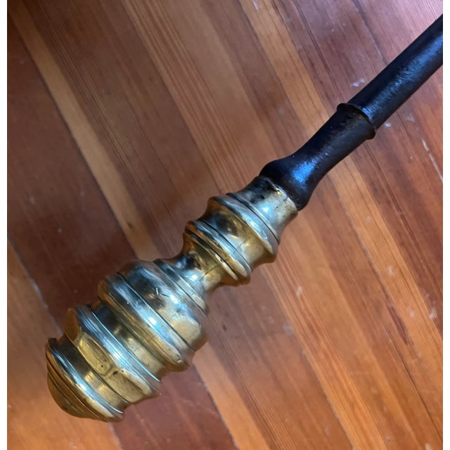 Brass Antique Early 19th Century American Federal Brass & Iron Fireplace Poker 1800 - 1820 For Sale - Image 8 of 8