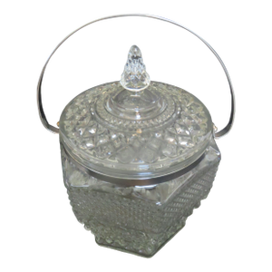 1980s Mid-Century Modern Anchor Hocking Wexford Pattern Glass Ice Bucket or Cookie Jar W/Lid Vintage