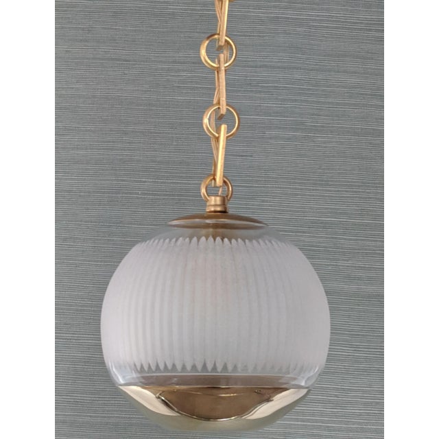 Mid-Century Modern Modern Globe Pendant in Brass and Carved Glass For Sale - Image 3 of 10