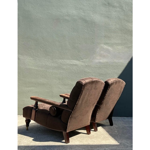 Wood Vintage English George Smith “Edwardian” Tufted Lounge Chairs - A Pair For Sale - Image 7 of 12