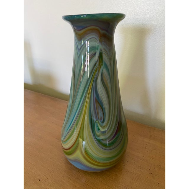 1980s Pulled Feather Art Glass Vase by Jim & Connie Grant of Celestial Glass Studio For Sale - Image 9 of 9
