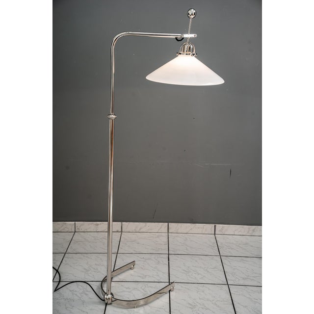 Art Deco Height-Adjustable and Swiveling Nickel Floor Lamp with Opal Glass Shade, 1920s For Sale - Image 12 of 18