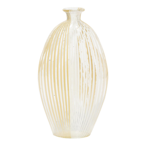 Mid-Century Hand-Blown Murano Glass Vase W/ White & Yellow Linear Detailing