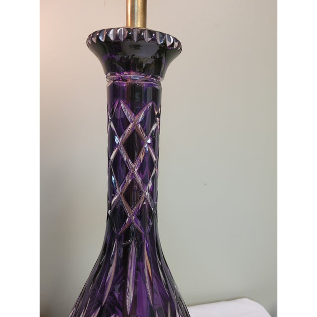 A magnificent pair of antique cut Crystal and Amethyst table lamps. Elegant form and rich purple color. Each measures 38...