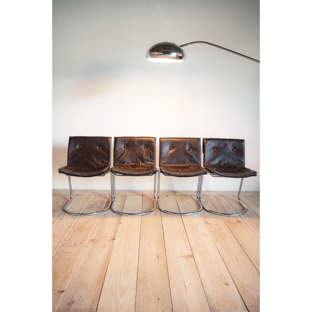 Metal Vintage Cantilever Chairs with Tubular Chromed Steel Frame, 1970, Set of 4 For Sale - Image 7 of 9