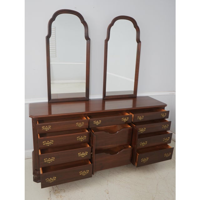 Traditional Ethan Allen Cherry Triple Dresser W. Dual Mirrors For Sale - Image 3 of 18