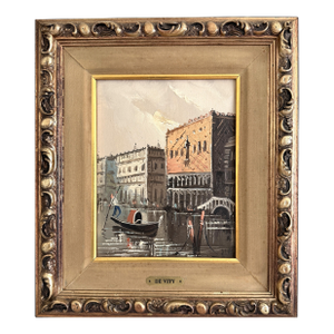 Mid 20th Century Antonio De Vity (1901-1993) Italian Oil Painting Venice Canal Gondola Cityscape
