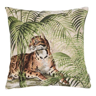 Leopard & Palms Woven Cushion With Feather Filler - 42x42cm (17"x17") For Sale