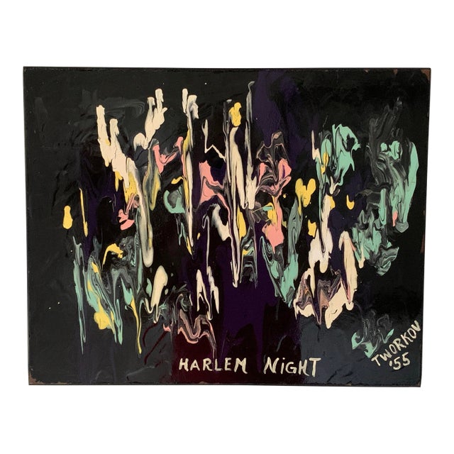 1955 Homage to Tworkov | Acrylic on Masonite Titled “Harlem Night” | Abstract Expressionist Painting, 16x20 For Sale